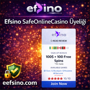 Efsino SafeOnlineCasino üyeliği güvenlik ve şeffaflık duyuru banner görseli.